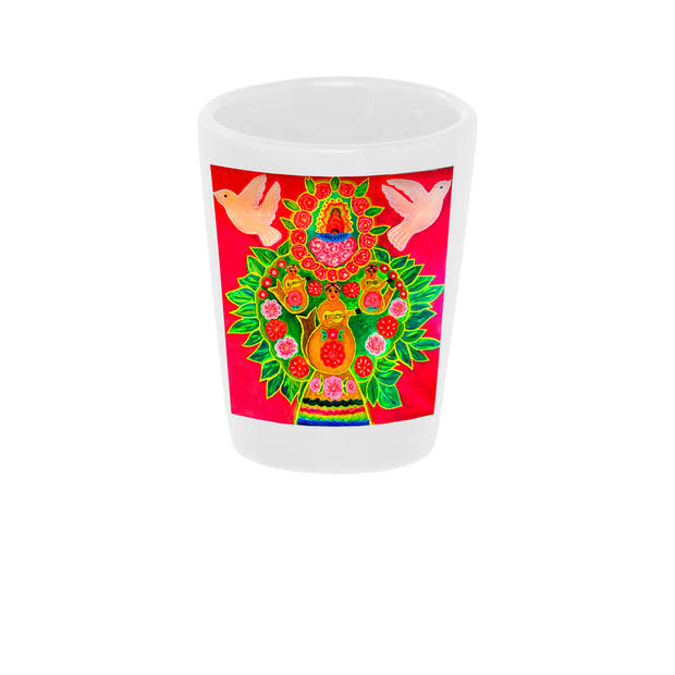 "Mariachi Trio - Tree of Life" 1.5 oz. Ceramic White Wholesale Shot Glass