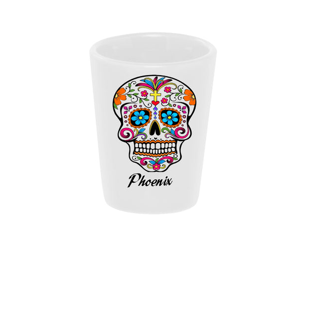 Sugar Skull "Color Me" Shot Glass 1.5oz. Ceramic