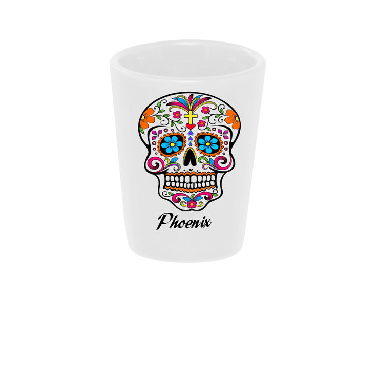 Sugar Skull "Color Me" Shot Glass 1.5oz. Ceramic