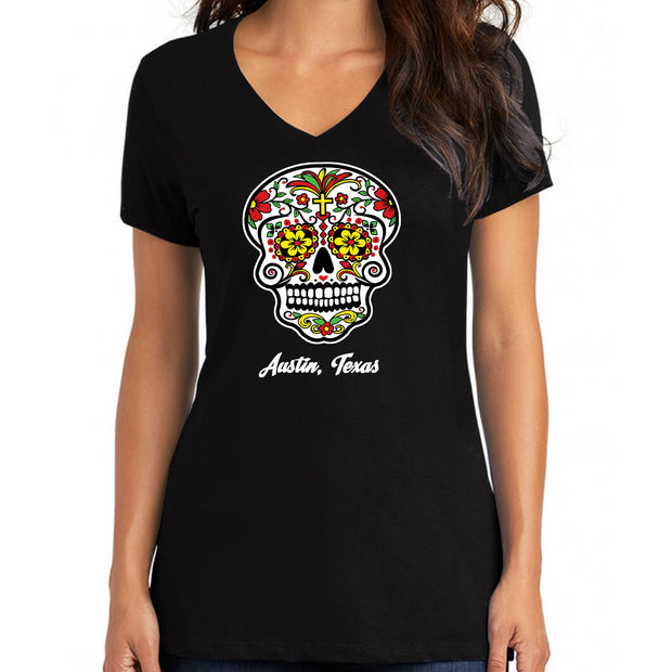 "Sugar Skull Color Me-Red" V-Neck