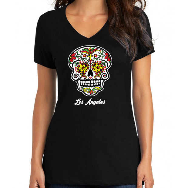 "Sugar Skull Color Me-Red" V-Neck