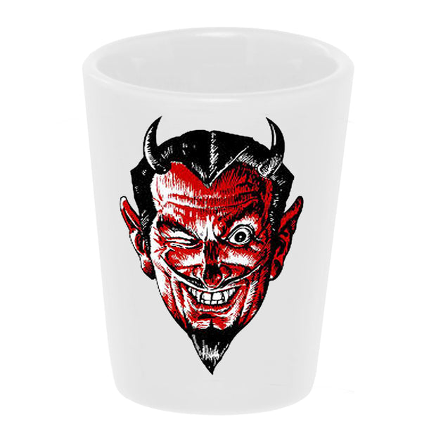 Bronze Baboon wholesale "Handsome Devil" 1.5 oz. White Ceramic Shot Glass