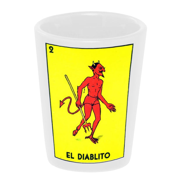 Bronze Baboon wholesale "Loteria-Diablito" 1.5 oz. White Ceramic Shot Glass