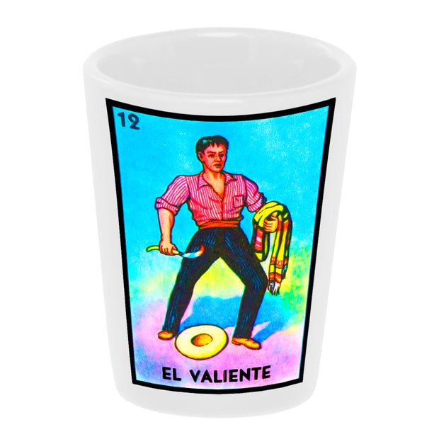 Bronze Baboon wholesale "Loteria: El Valiente" (The Brave) 1.5 oz. White Ceramic Shot Glass