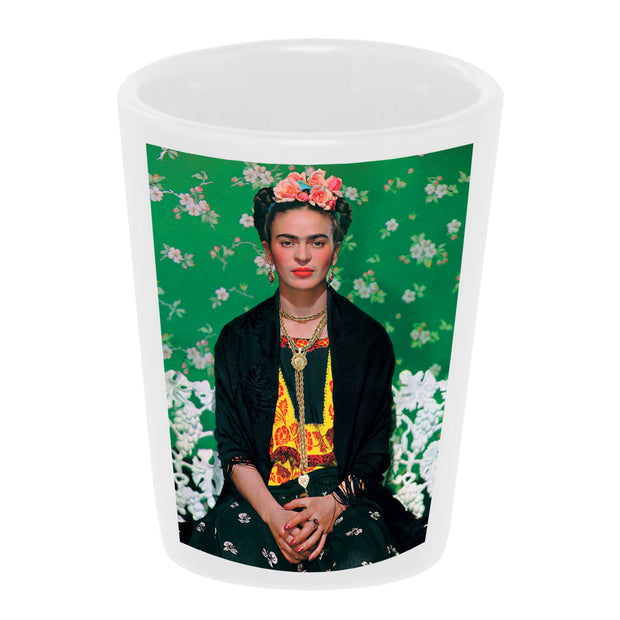 Bronze Baboon wholesale "Frida Vogue" 1.5 oz. White Ceramic Shot Glass
