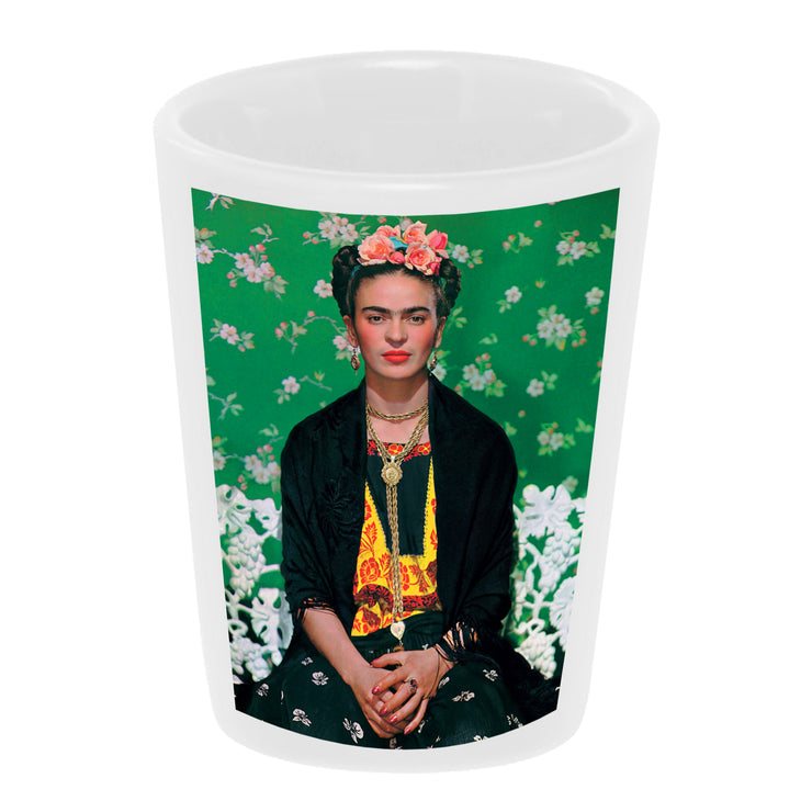 Bronze Baboon wholesale "Frida Vogue" 1.5 oz. White Ceramic Shot Glass