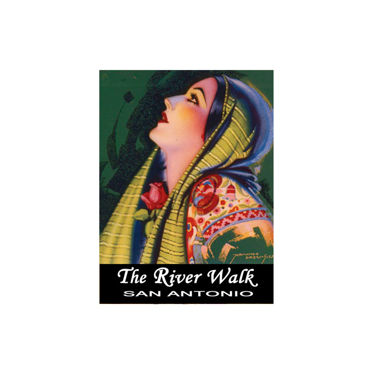 Bronze Baboon wholesale. We make custom magnets."Green Rebozo" (Shawl) Mexican Calendar Girl  2.5” x 3.5” Magnet