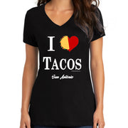 Bronze Baboon wholesale I Love Tacos San Antonio women's V-necks.
