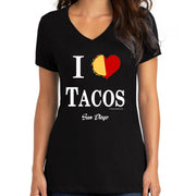 Bronze Baboon wholesale I Love Tacos San Diego women's V-necks.