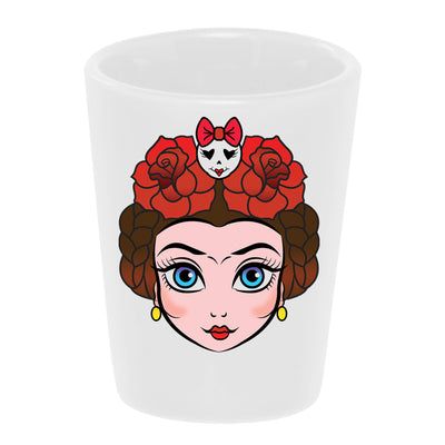 Bronze Baboon wholesale "Irmita" Day of the Dead 1.5 oz. White Ceramic Shot Glass