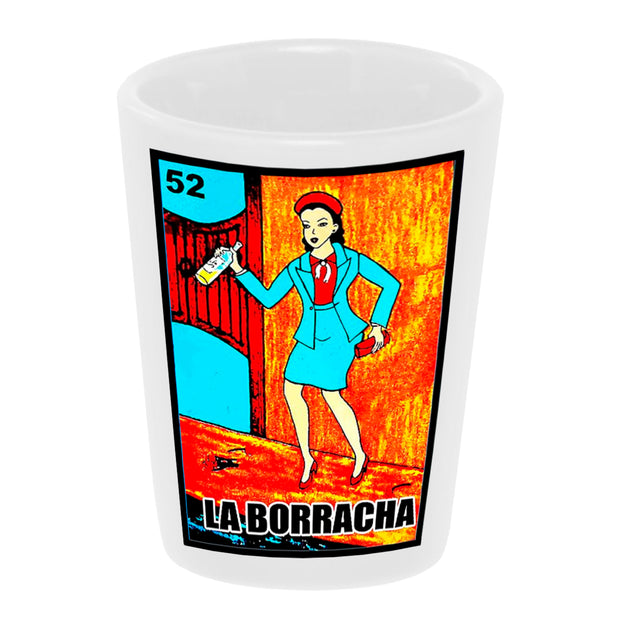 Bronze Baboon "Loteria: La Borracha" (The Drunk) 1.5 oz. White Ceramic Shot Glass