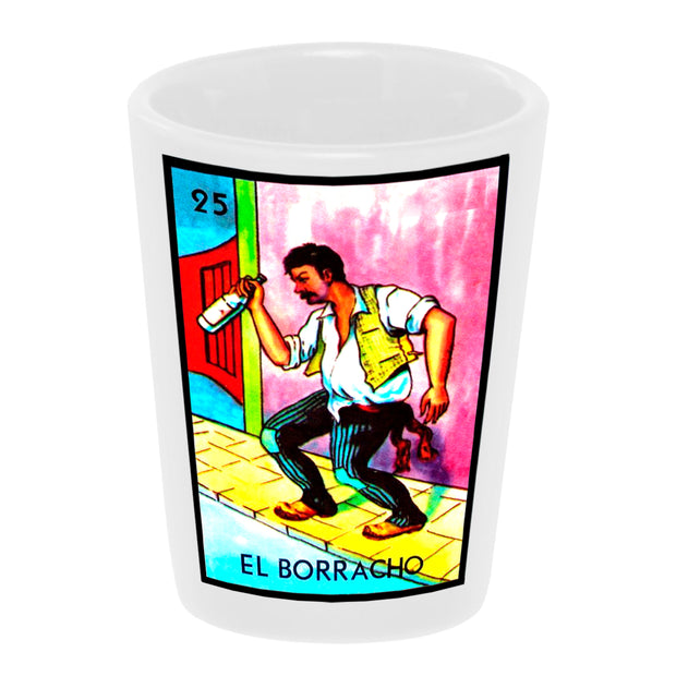Bronze Baboon wholesale "Loteria: El Borracho" 1.5 oz. White Ceramic Shot Glass