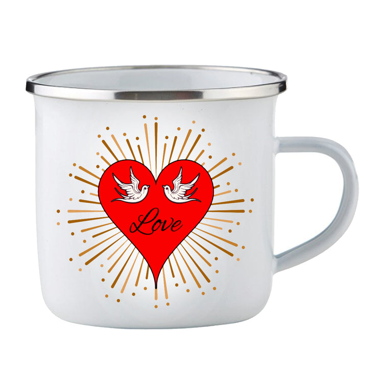 Love Birds in Heart Enamel Camping Cup