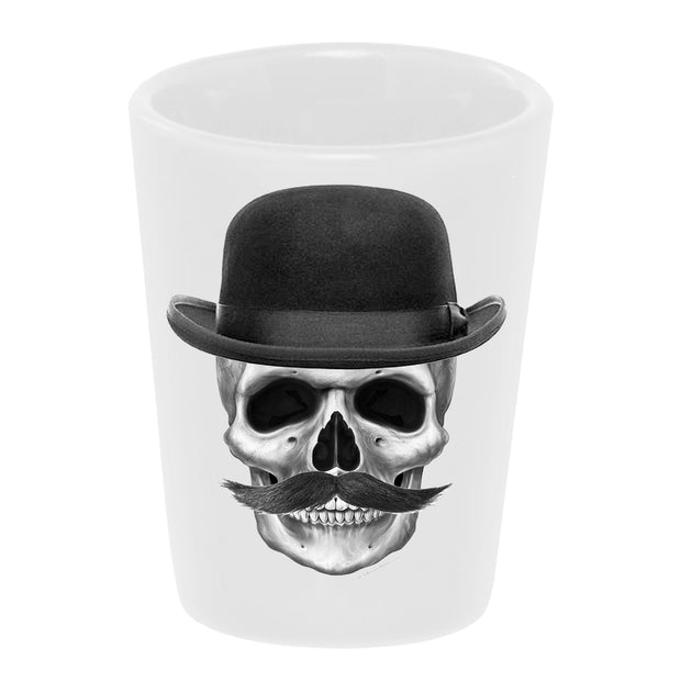 Bronze Baboon wholesale "Posada Skull in Derby" 1.5 oz. White Ceramic Shot Glass