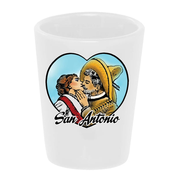 Bronze Baboon Wholesale "Revolutionary Farewell" by Posada 1.5 oz. White Ceramic Shot Glass
