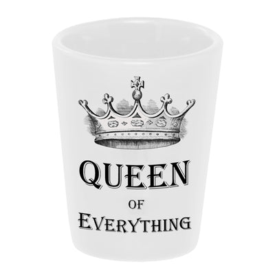 Bronze Baboon wholesale "Queen of Everything" 1.5 oz. White Ceramic Shot Glass