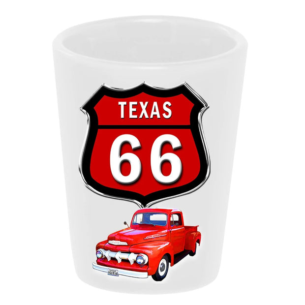 "Route 66-Texas Truck" 1951 Ford Pickup 1.5 oz. White Ceramic Shot Glass