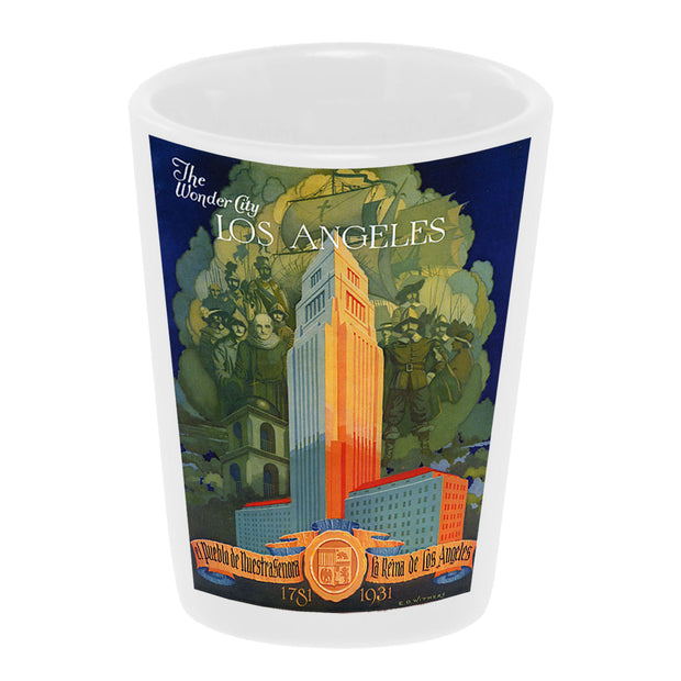 Bronze Baboon wholesale "Vintage Los Angeles City Hall" Day of the Dead 1.5 oz. White Ceramic Shot Glass