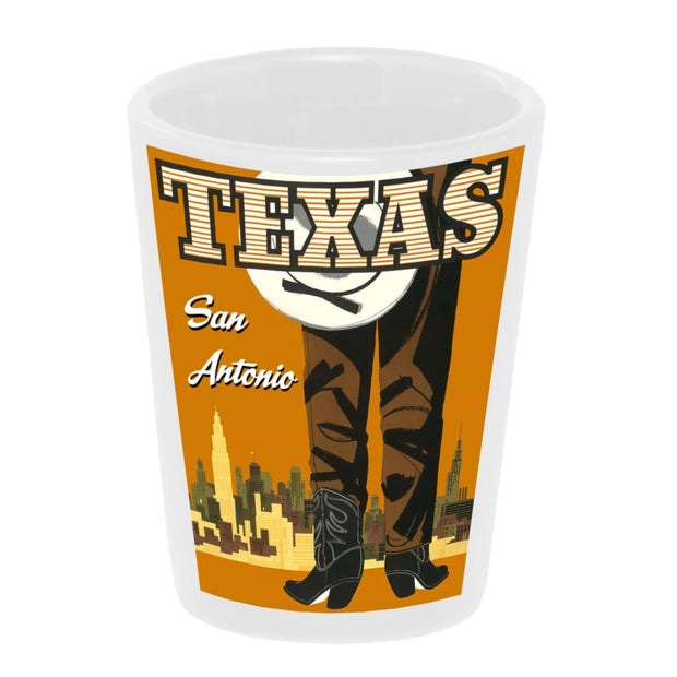 "Vintage: San Antonio, Texas" 1.5 oz. White Ceramic Shot Glass